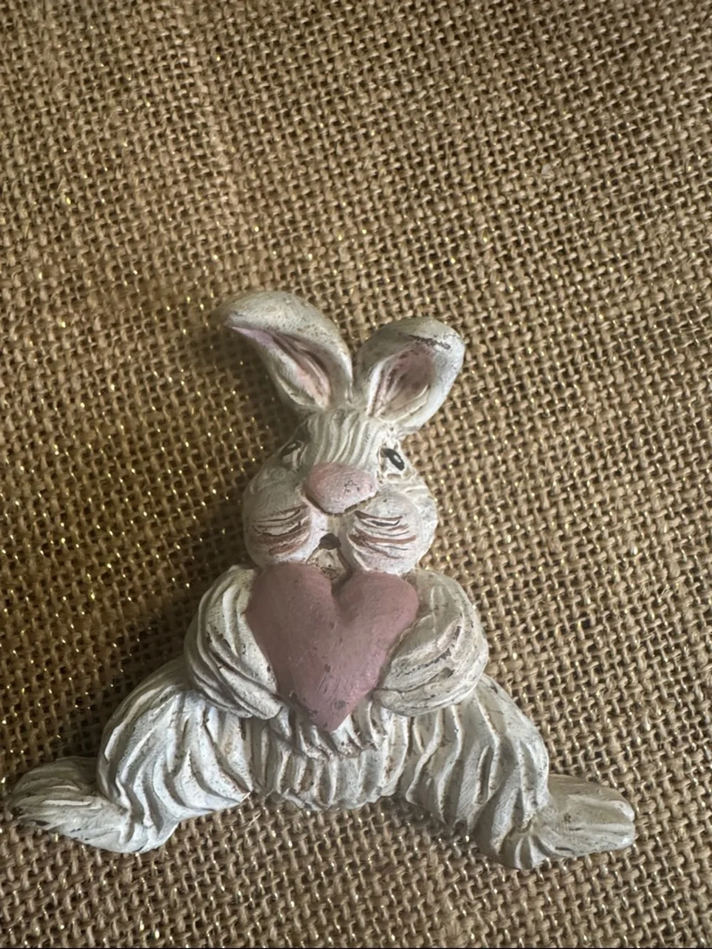 Decorative Bunny Figurine with Pink Heart Artist Signed